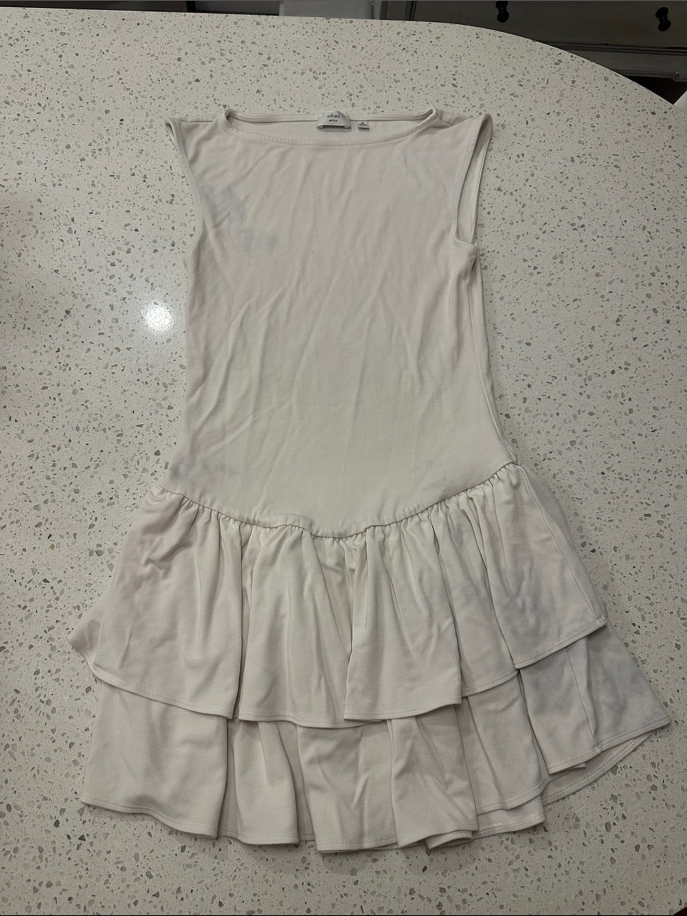 Aritzia Cream Tiered Ruffle Hem Sleeveless Dress